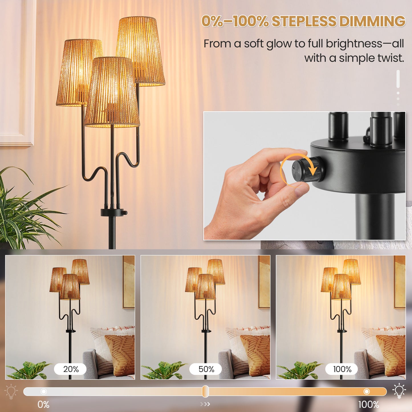 Dimmable Boho Floor Lamp