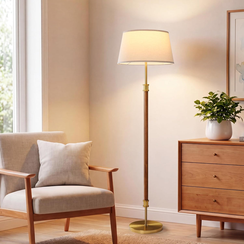 Mid Century Floor Lamp — Dark Walnut & Gold