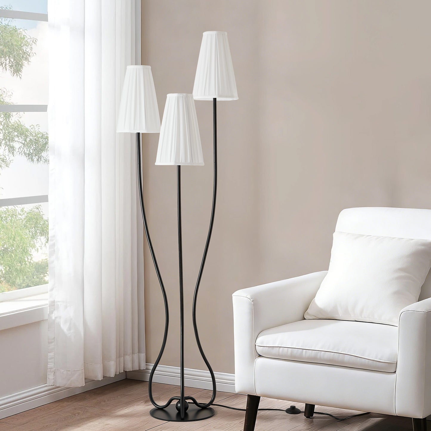 Sculptural Vintage Floor Lamp with Pleated Fabric Shade