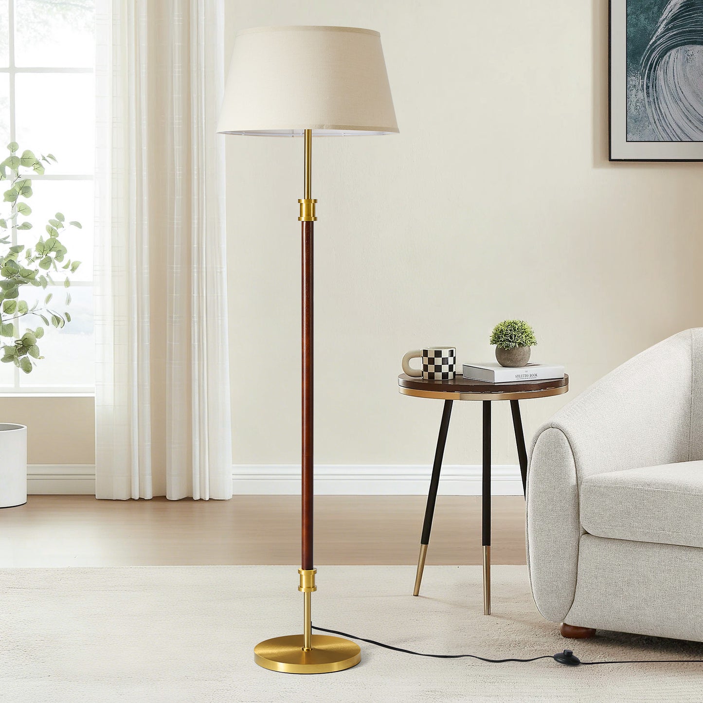 Mid Century Wood Floor Lamp (Dark Walnut)