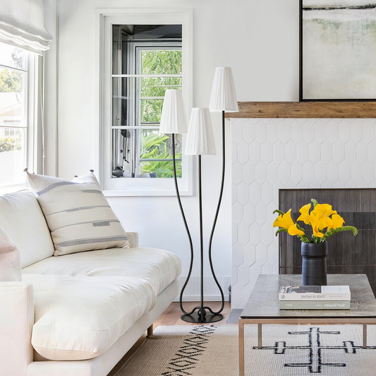 Sculptural Vintage Floor Lamp with Pleated Fabric Shade