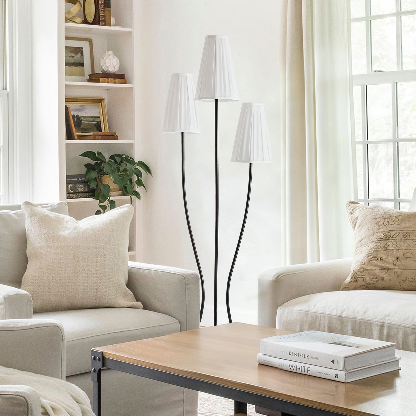 Sculptural Vintage Floor Lamp with Pleated Fabric Shade
