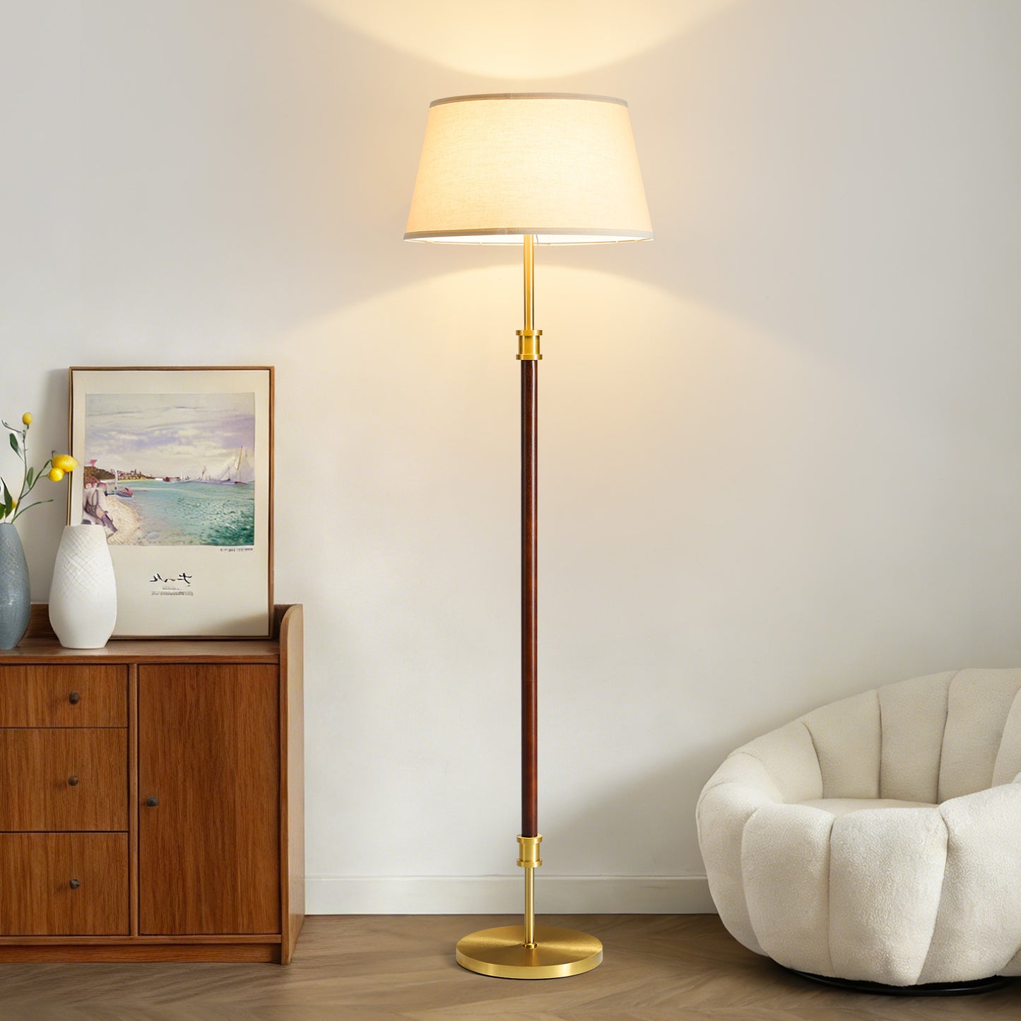Mid Century Wood Floor Lamp (Dark Walnut)