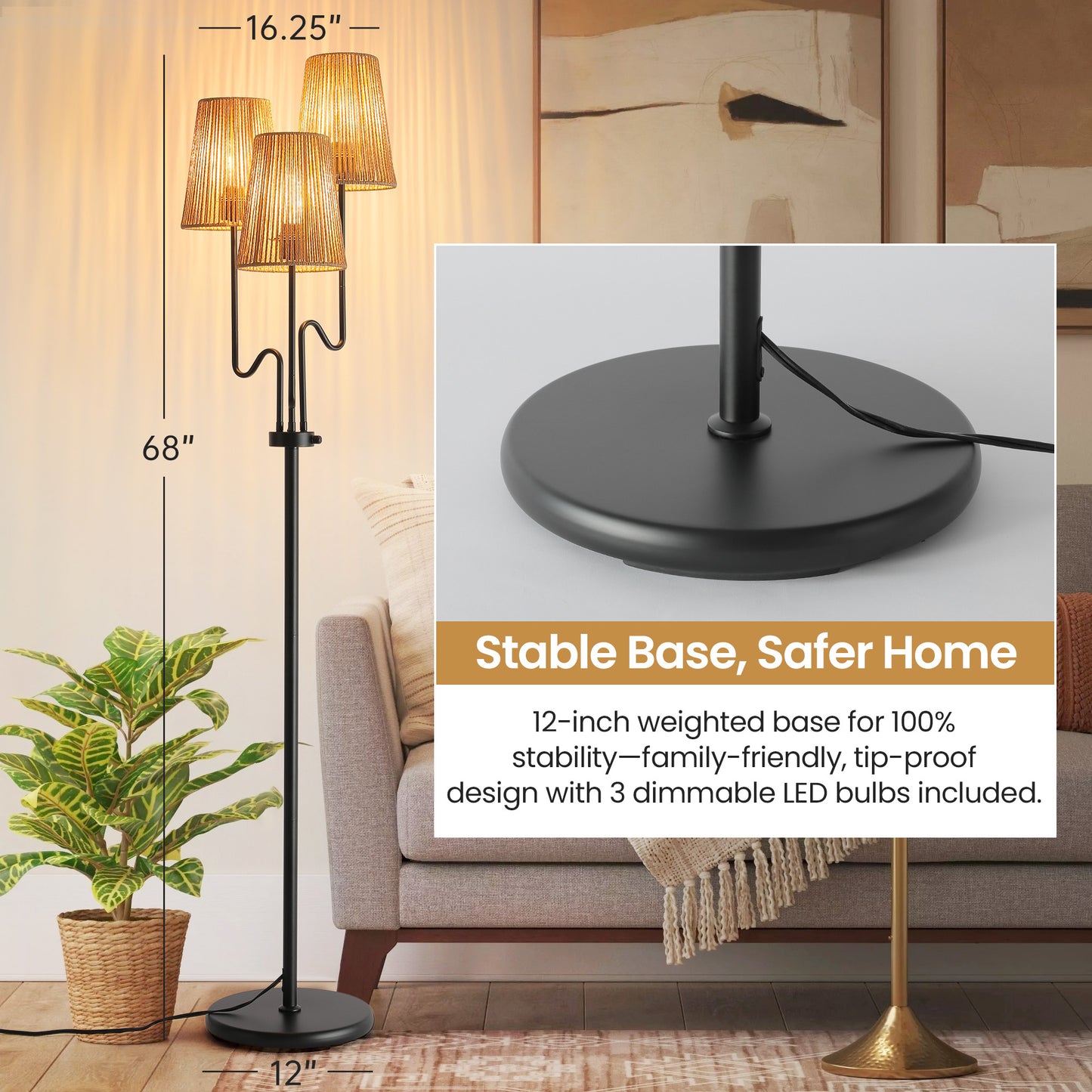 Dimmable Boho Floor Lamp