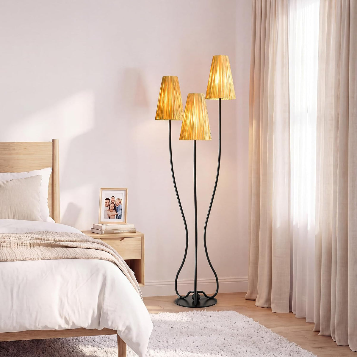 Sculptural Vintage Raffia Floor Lamp — 3 LED Bulbs Included — detail 2