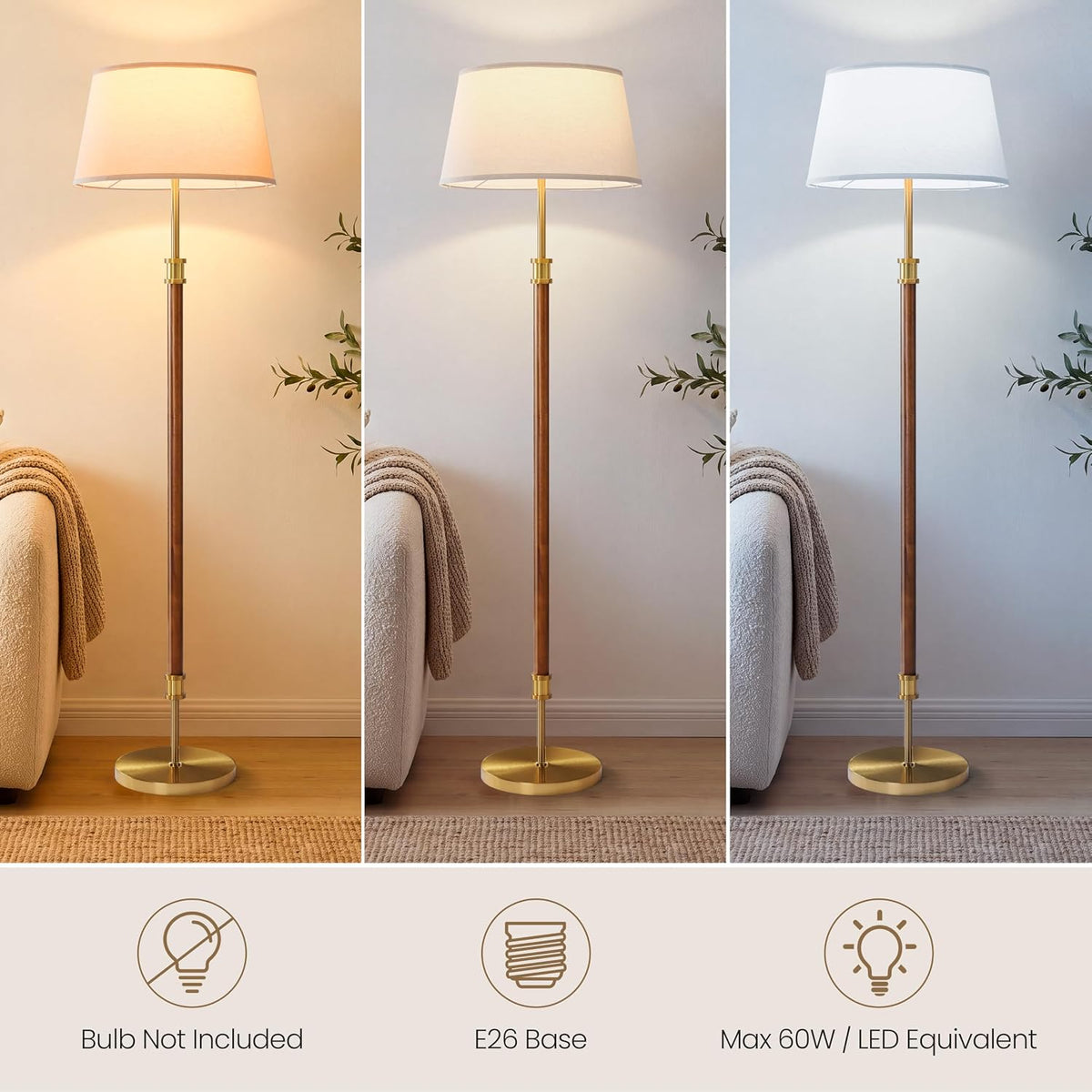 Mid Century Floor Lamp — Dark Walnut & Gold — detail 2