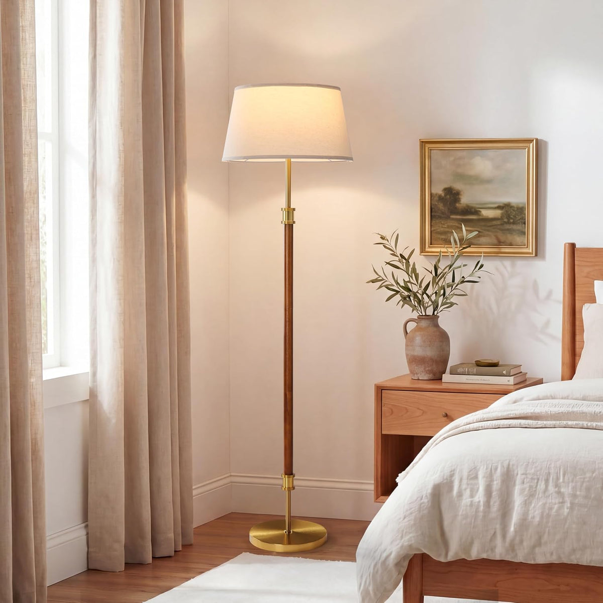 Mid Century Floor Lamp — Dark Walnut & Gold — detail 4