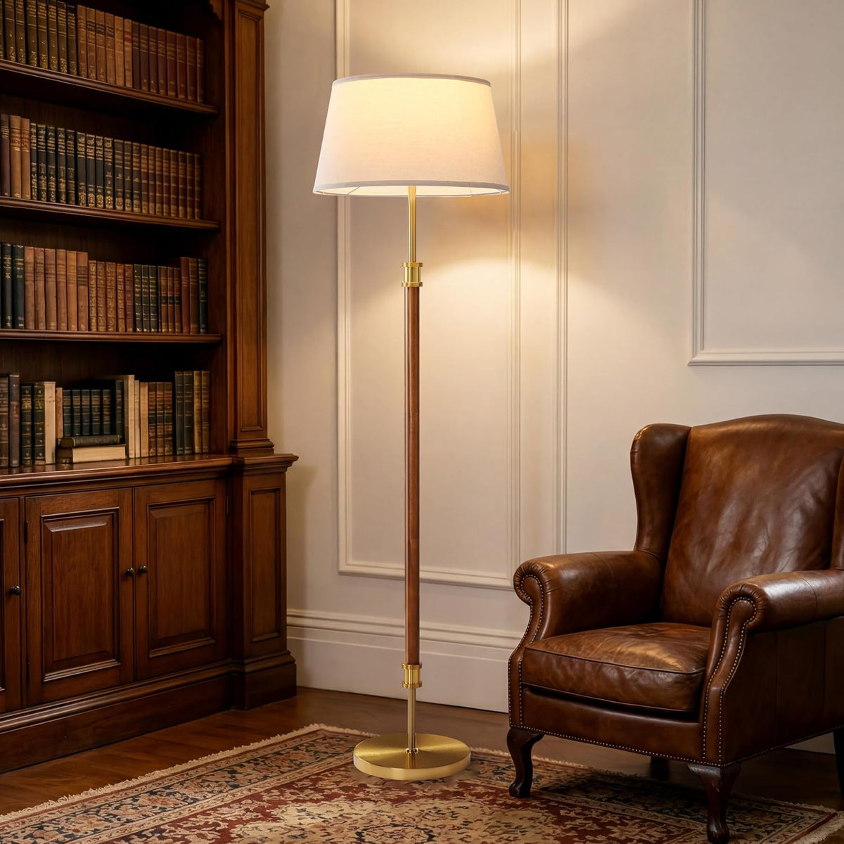 Mid Century Floor Lamp — Dark Walnut & Gold — detail 3