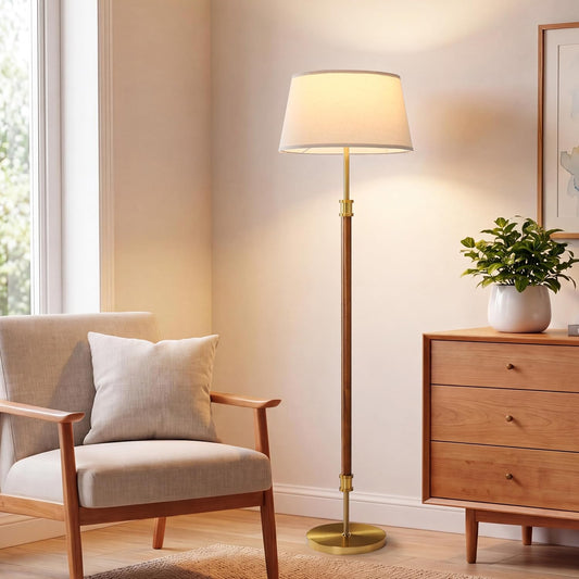 Mid Century Floor Lamp — Dark Walnut & Gold